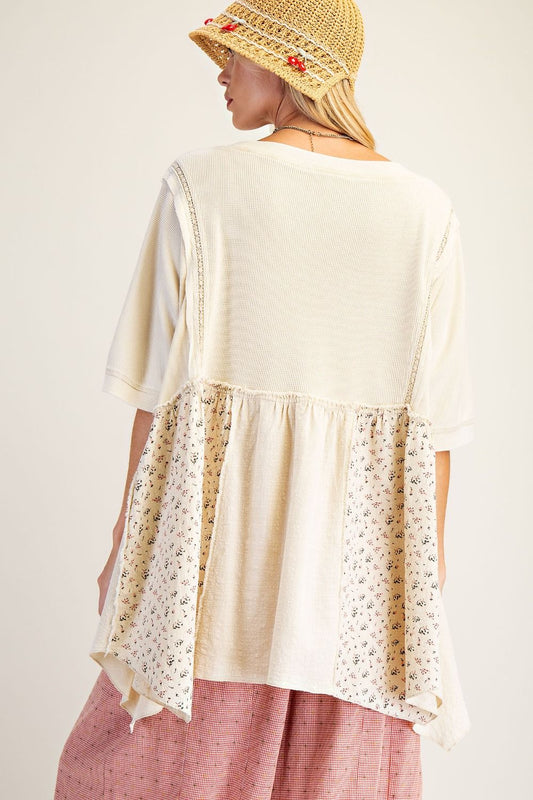 WAFFLE KNIT WASHED BABYDOLL TUNIC