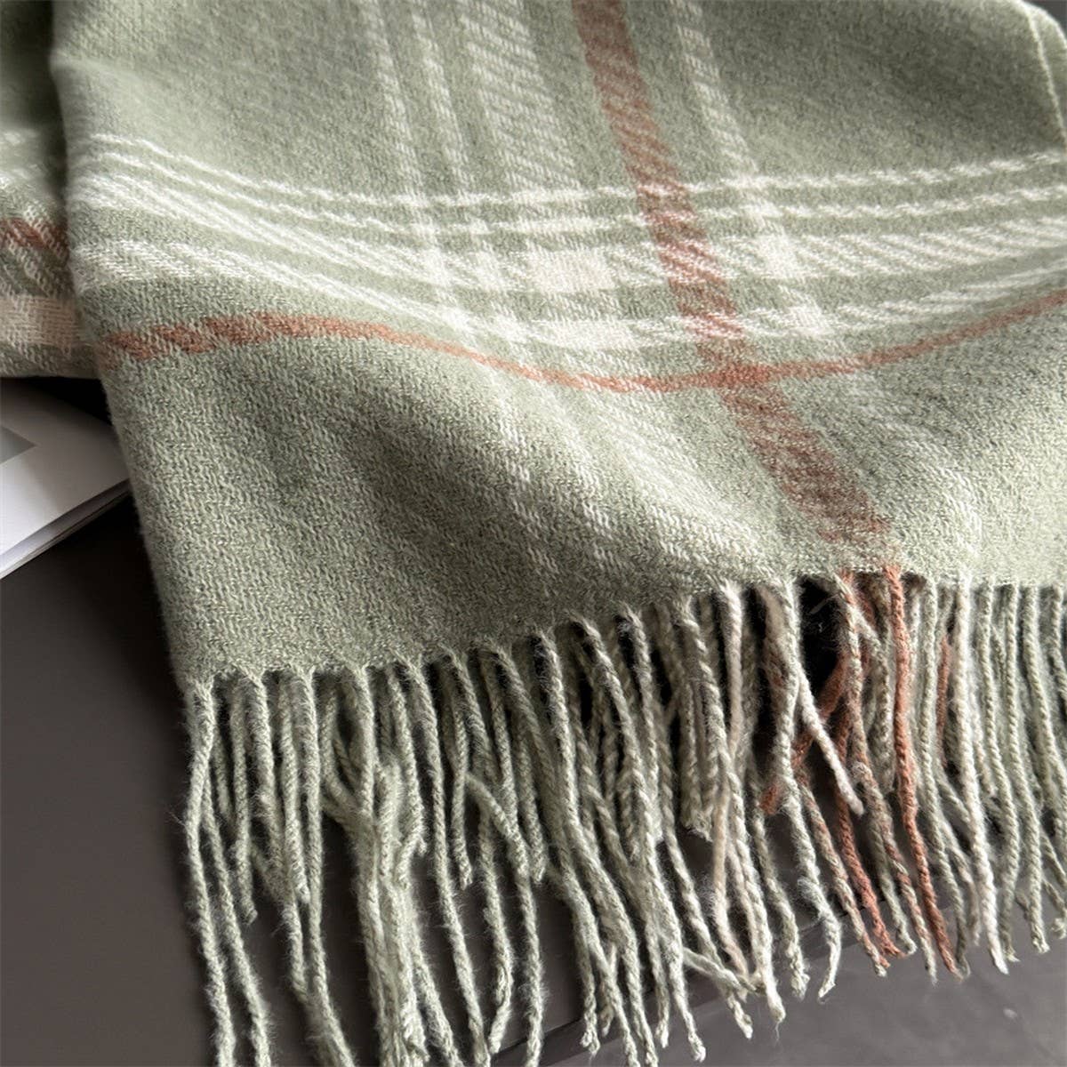 Minimal Plaid Soft Cashmere Feel Winter Scarf_CWASC03246: CAMEL / (OS) 1