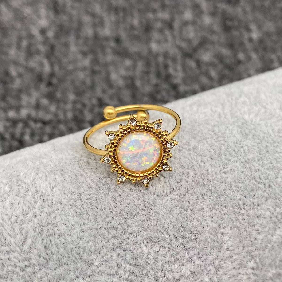Lucky Opal 18K Gold Plated SS Adjustable Ring - FGS/CS: White Heart