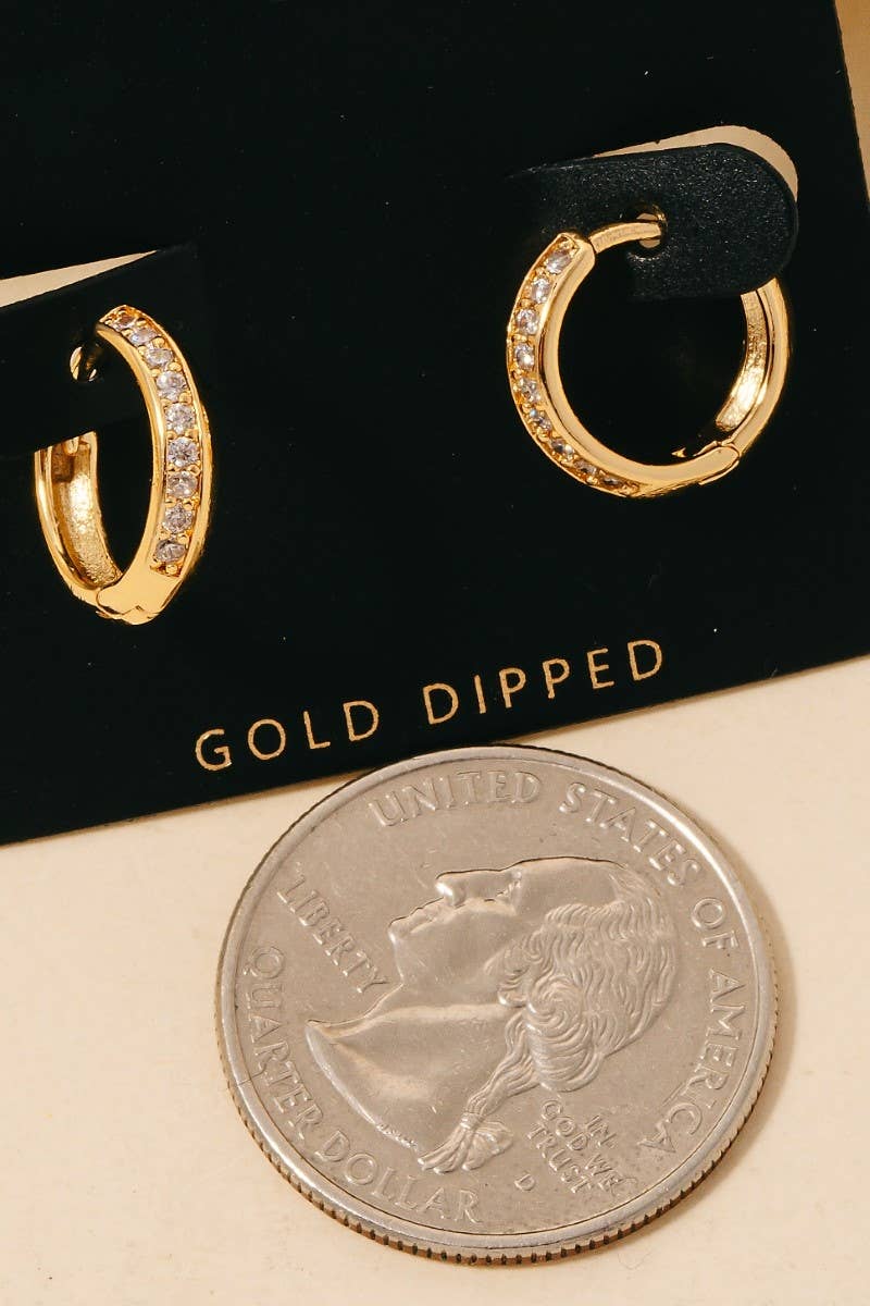 Gold Dipped Cz Pave Hinge Hoop Earrings: Gold