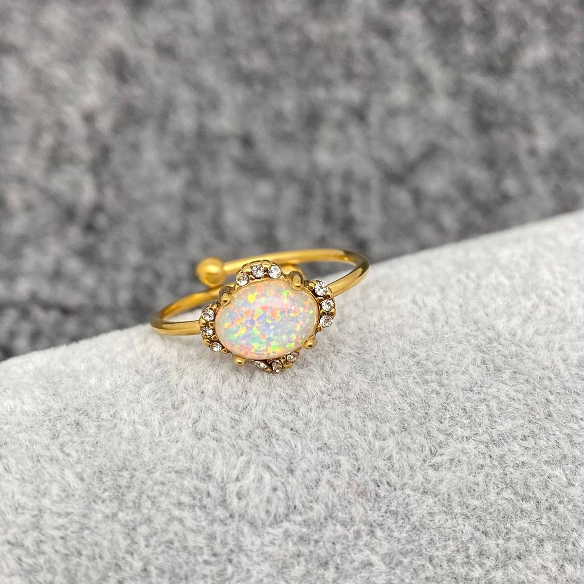Lucky Opal 18K Gold Plated SS Adjustable Ring - FGS/CS: Blue Egg Shape