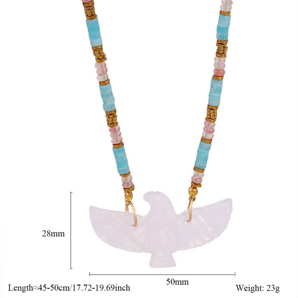 Handmade Eagle Necklace with Gemstone Beads_CWMM7532: TYPE2 / (OS) 1