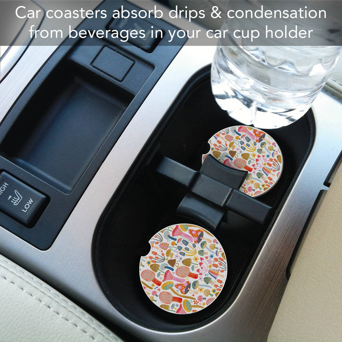 "Retro Shrooms" Absorbent Stone Car Coaster 1pk