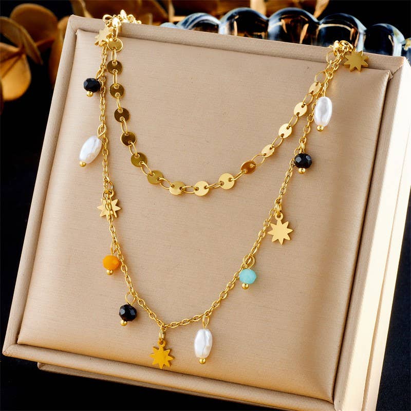 18K STAINLESS STEEL TARNISH FREE SEEDBEAD NECKLACE|40NK9422: Gold