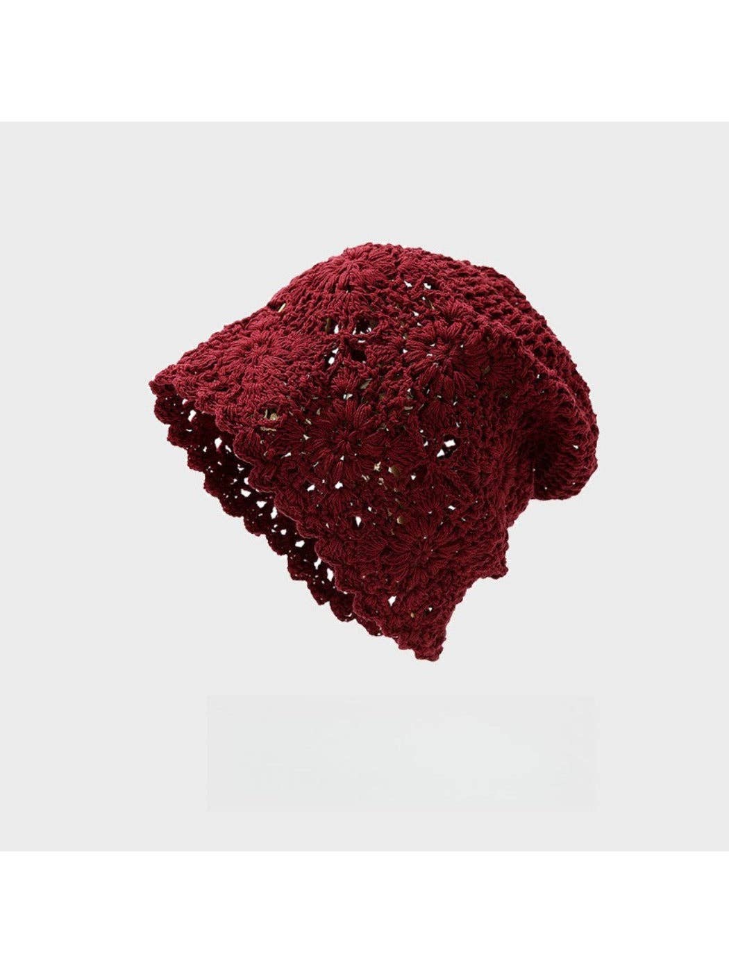 Haila - Bohemian Women's Openwork Crochet Beanie: Red