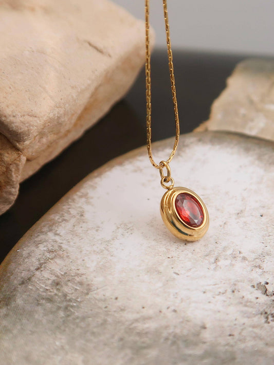 Cornelia 18K Gold Non-Tarnish Gemstone Necklace: Red