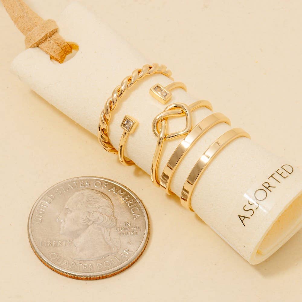 Assorted Styled 5Pc Band Rings Set: GDCRY