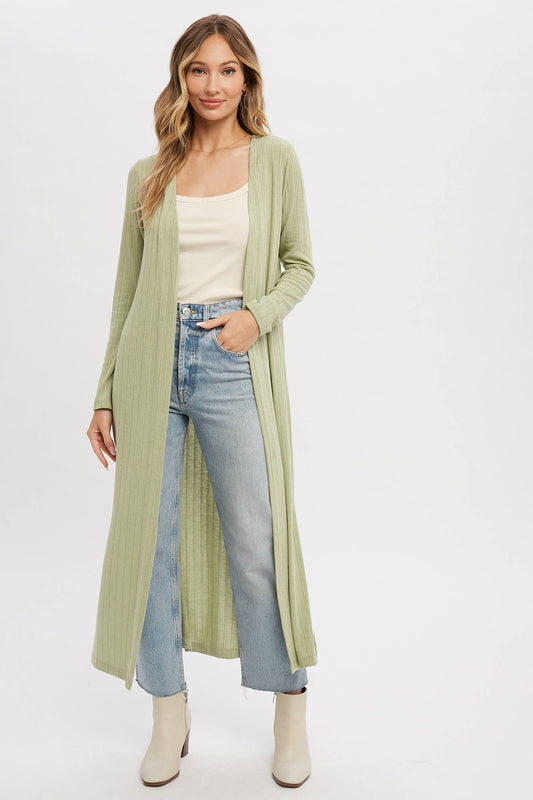 Ribbed Knit Maxi Cardigan: SAGE