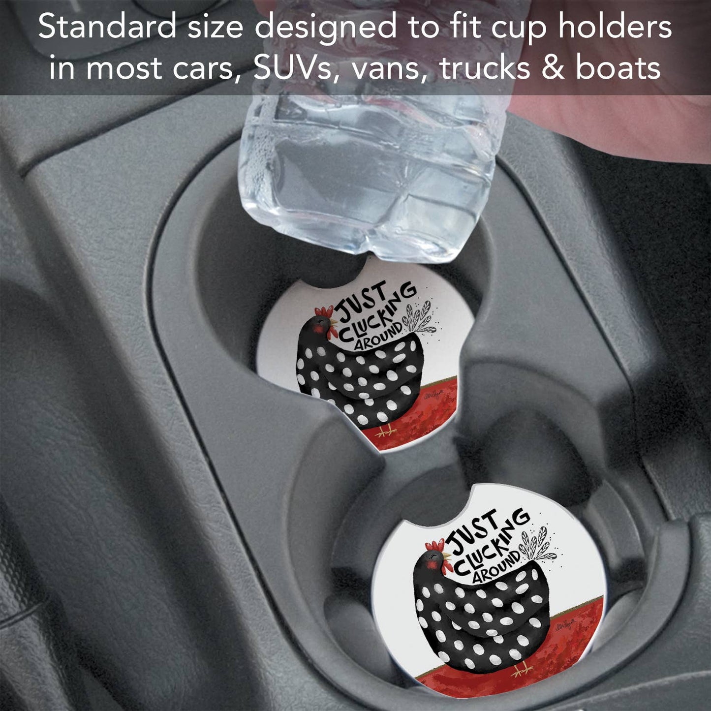 "Clucking Around" Absorbent Stone Car Coaster 1pk