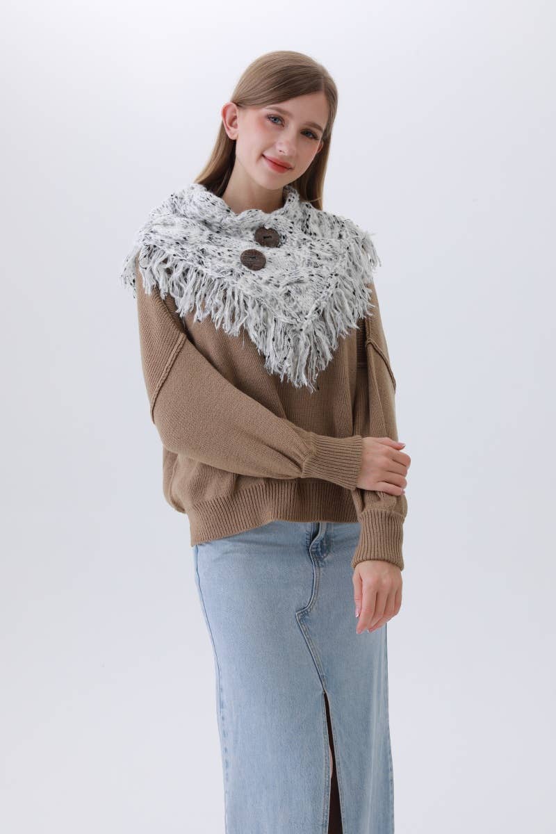 Textured Cocoon Infinity Scarf–Organic Coconut Button Detail: White