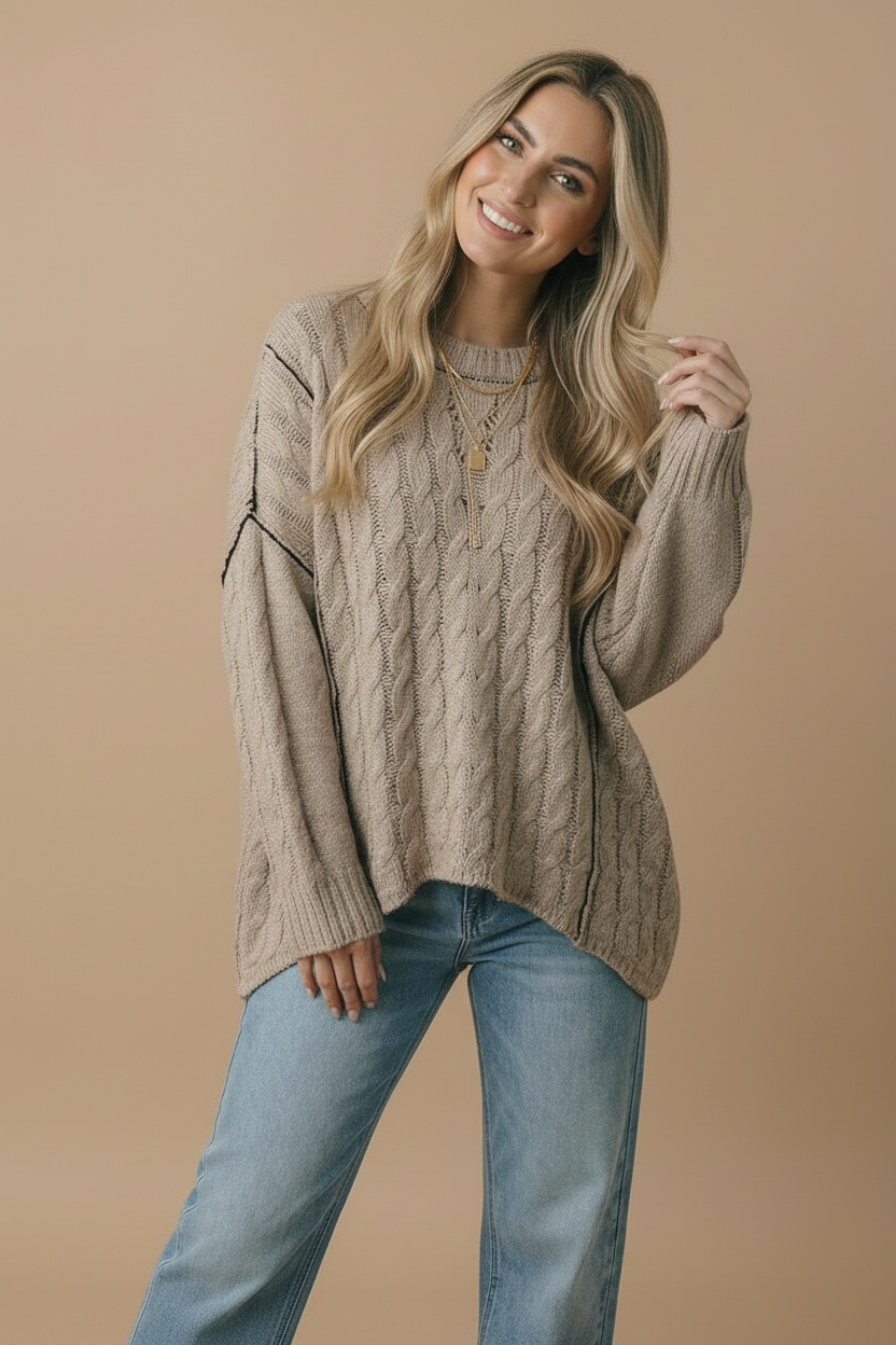 Cable Knit Oversize Pullover Sweater Knit Top