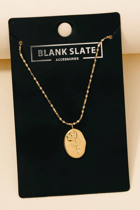 Stainless Steel Rose Engraved Pendant Necklace: G