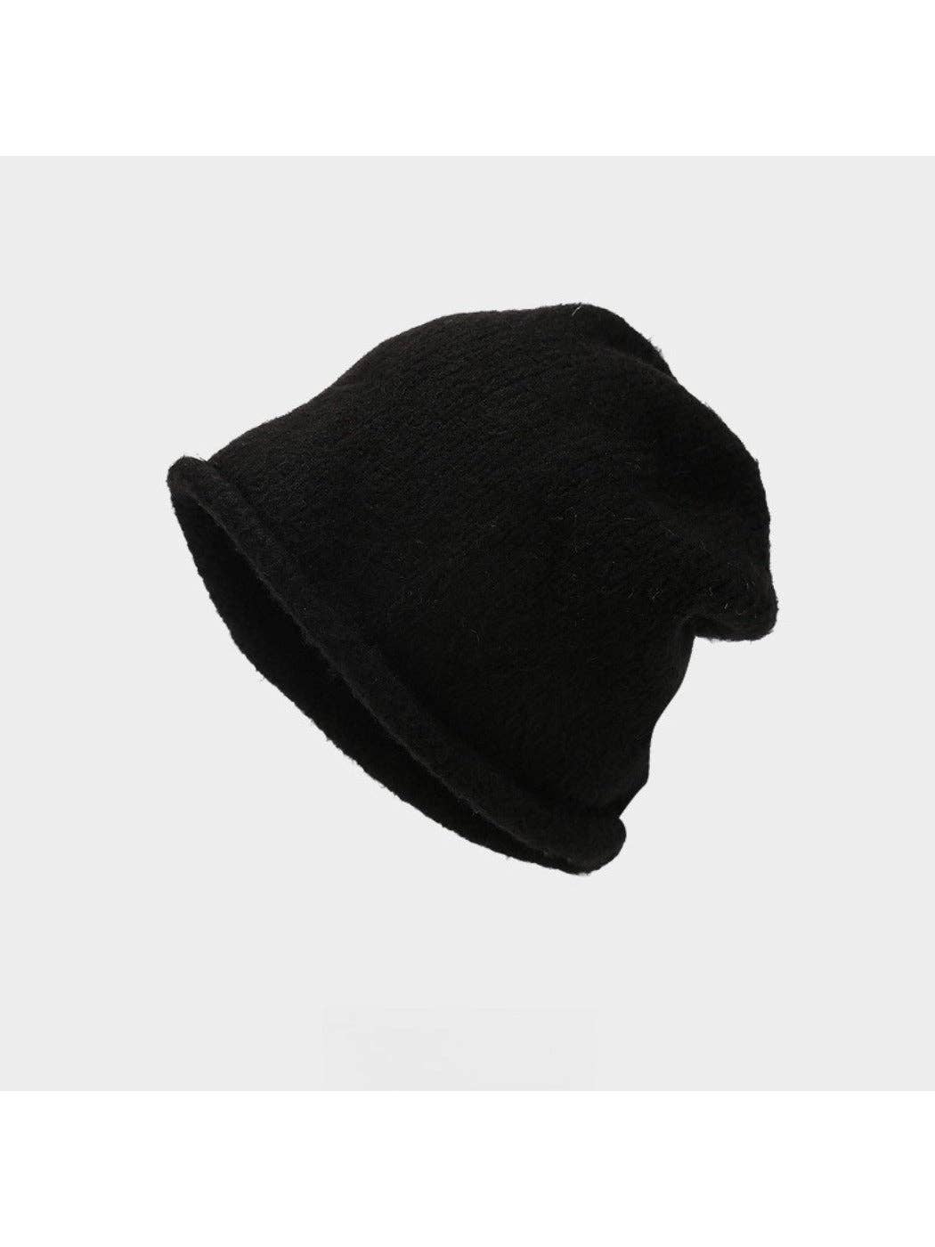 Haila - Winter Women's Rolled Brim Knitted Beanie: Black