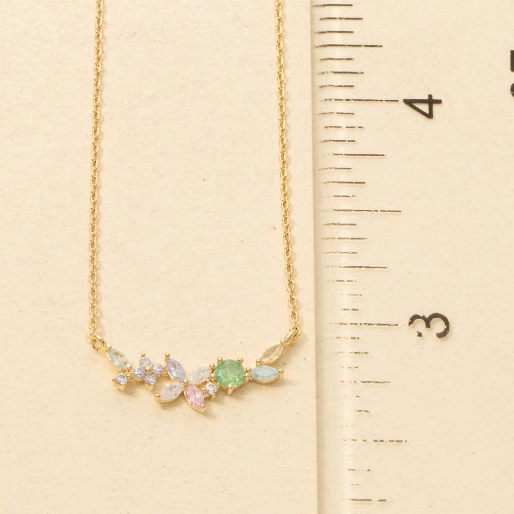 Gold Dipped Cz Butterfly Flower Charm Necklace: G