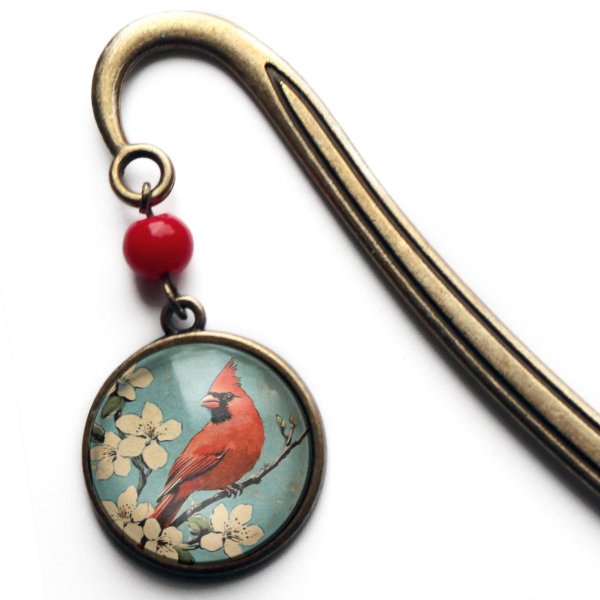 Vintage Cardinal Bronze and Glass Bookmark