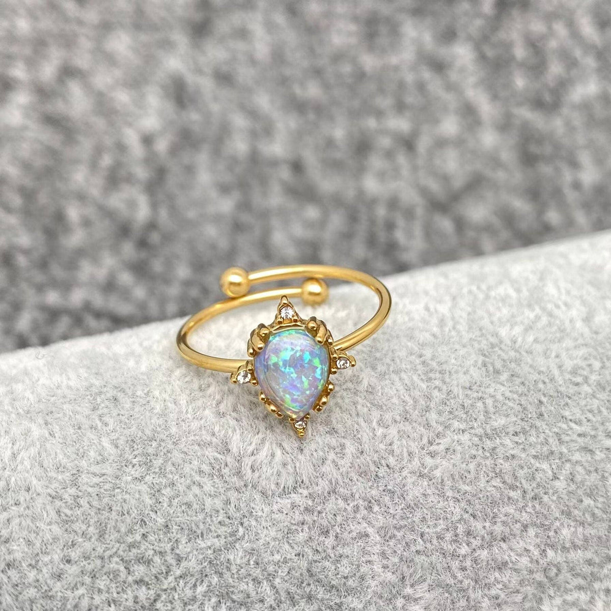 Lucky Opal 18K Gold Plated SS Adjustable Ring - FGS/CS: Blue Round