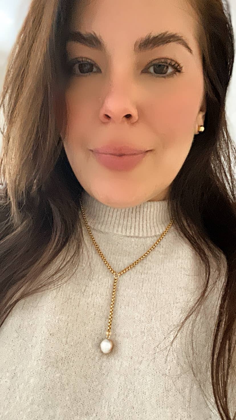 Single Pearl Lariat 18k gold plated stainless steel