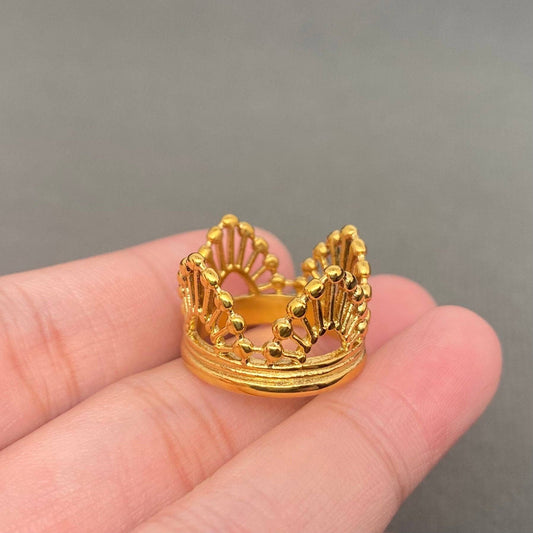 18K Gold Plated Stainless Steel Hollow Crown Ring - FGS: 8