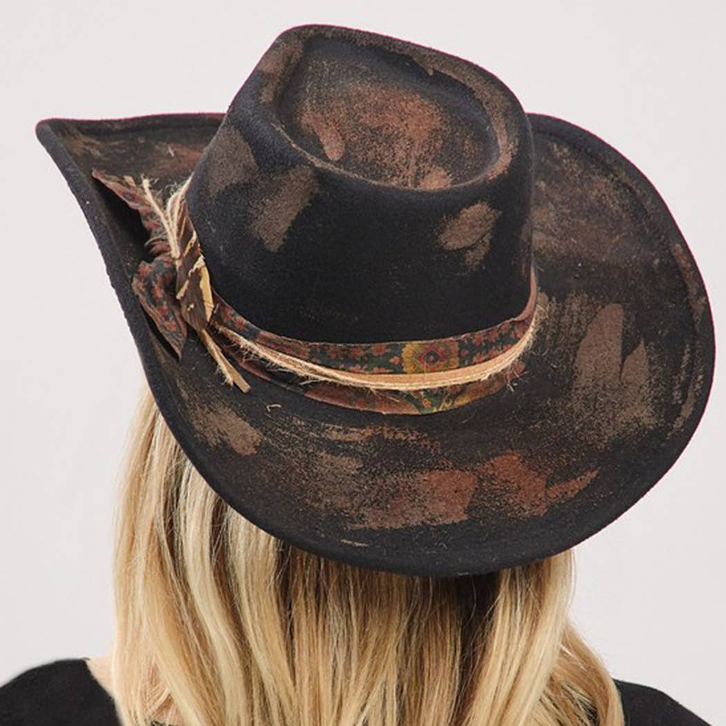 Vintage Versatile Shapeable Cowgirl & Fedora Hat With Feath: BK