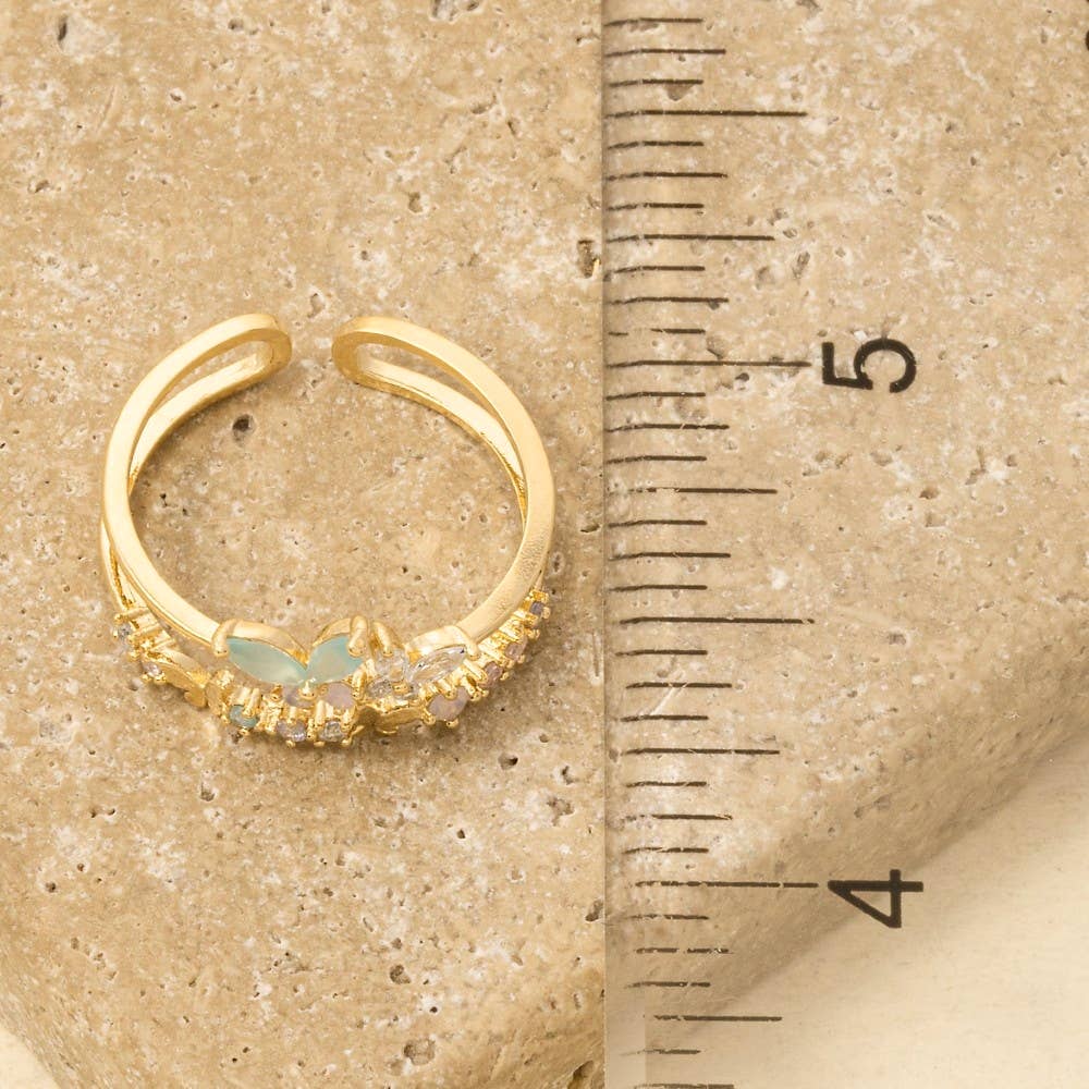 Gold Dipped Cz Butterflies Layered Open Band Ring: G