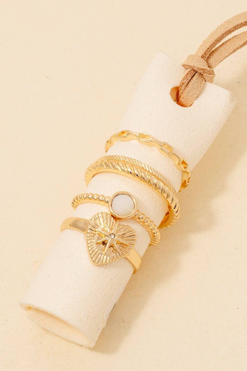 5Pc Mixed Size Heart Band Rings Set: GDCRM
