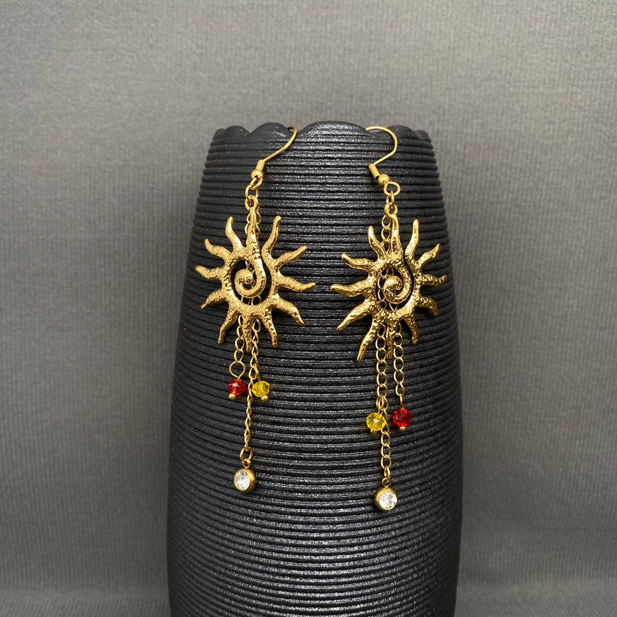 Vortex Sun 18K Gold Plated S.Steel Dangle Earrings - FGS/MS