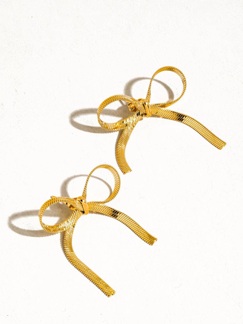 Winona 18K Non-Tarnish Flat Bow Chain Studs: Yellow Gold