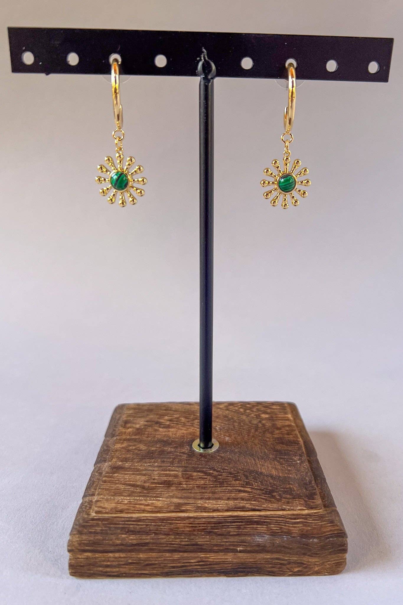 Flower Gem Hoop Earrings Green EG2