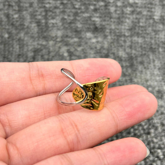 18K Gold Plated S.Steel Two Tone Half Hollow Ring - FGS