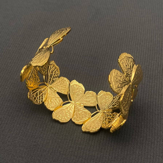 18K Gold Plated Stainless Steel Butterfly Cuff Bracelet -FGS