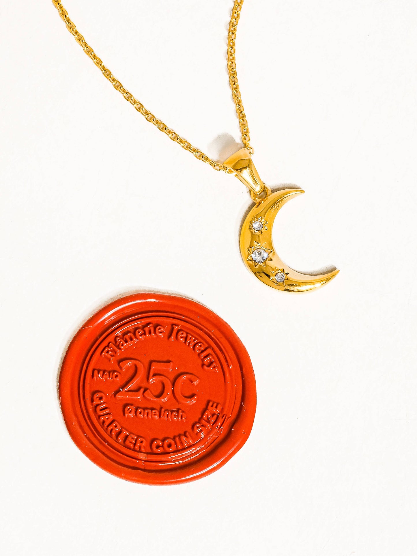 Atlas 18K Gold Non-Tarnish Half Moon CZ Necklace: Yellow Gold