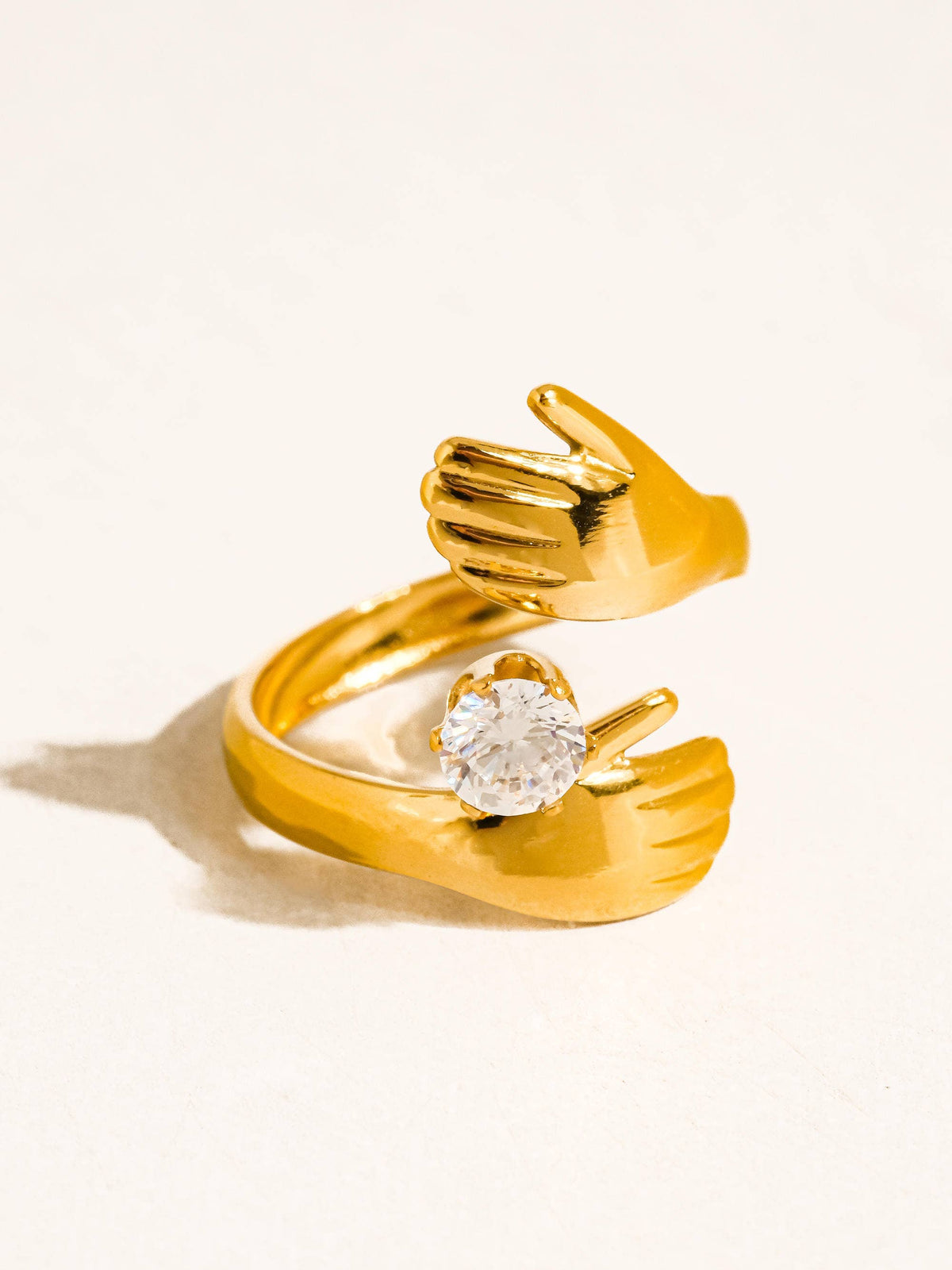 Zyne 18K Gold Non-Tarnish Hands Embrace CZ Ring: Yellow Gold