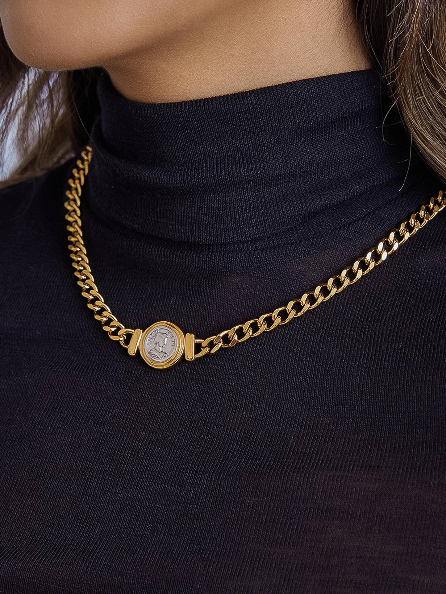 Parisse 18K Gold Non-Tarnish Coin Pendant Necklace: Yellow Gold