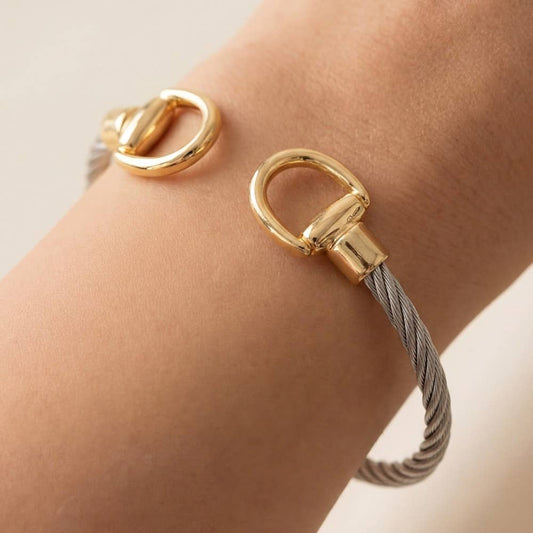 Stainless Steel Two Tone D Link Rope Cuff Bracelet: K