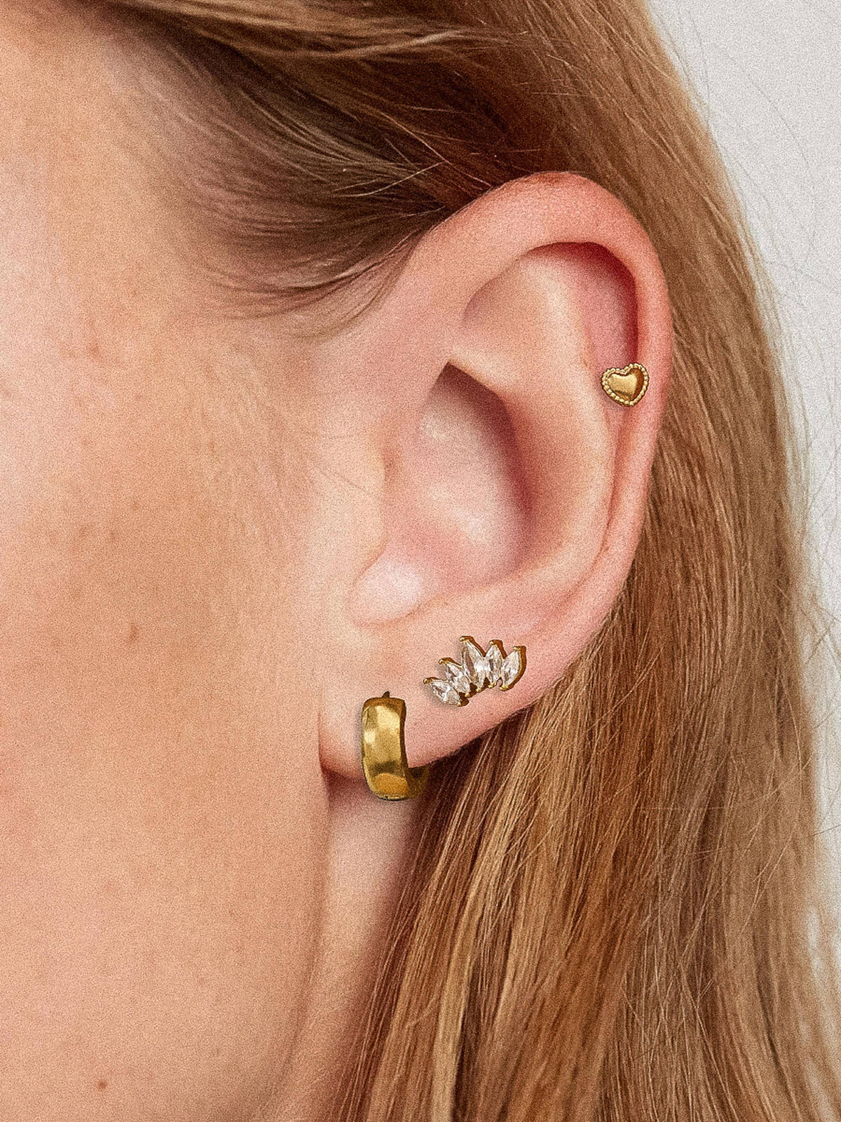 Anouk 18K Gold Non-Tarnish Hearts, Hoops &CZ Earring: Yellow Gold