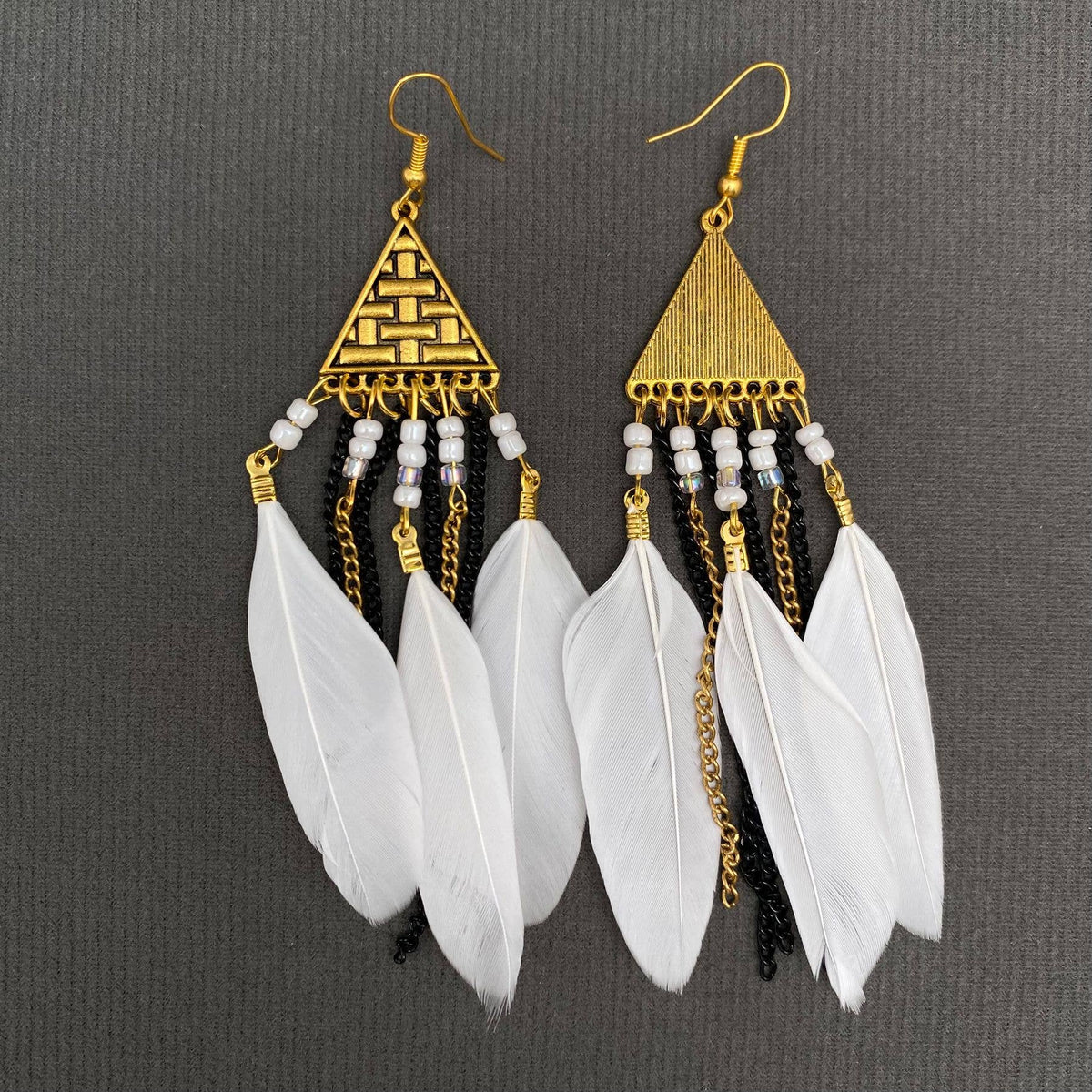 Multi-style White Feather Fringe Dangle Earrings: B