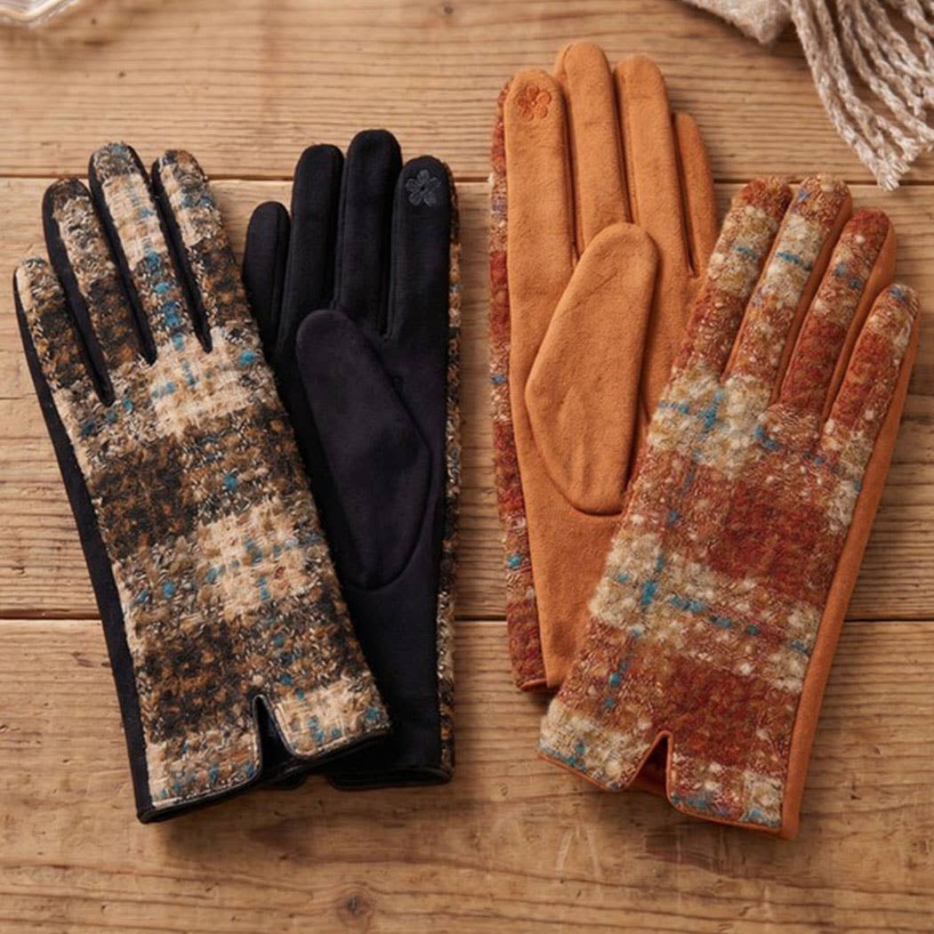 Vintage Tweed Pattern Mixed Texture Touchscreen Gloves: TP