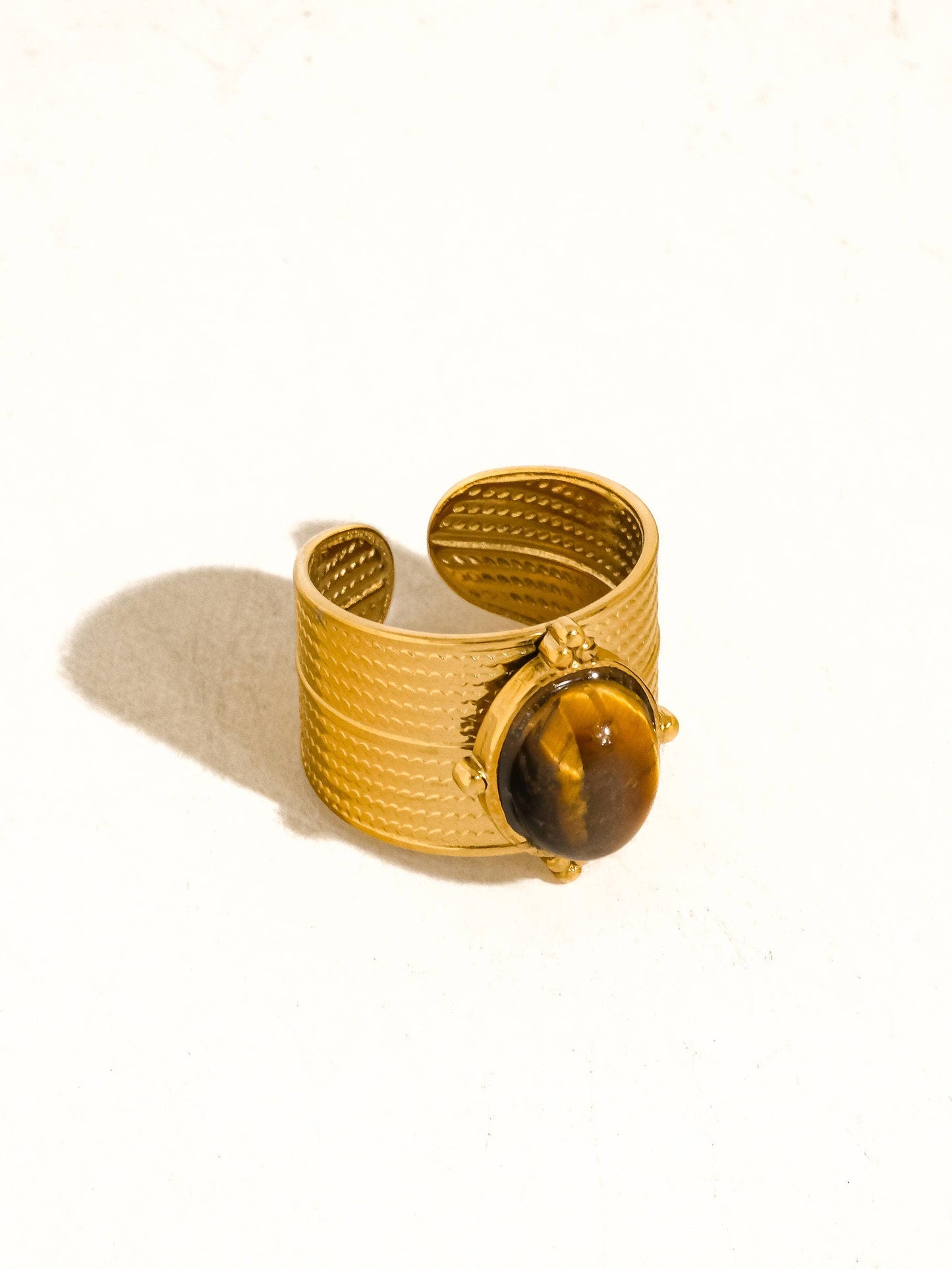 Oasis 18K Gold Non-Tarnish Stone Bold Adjustable Ring: Green