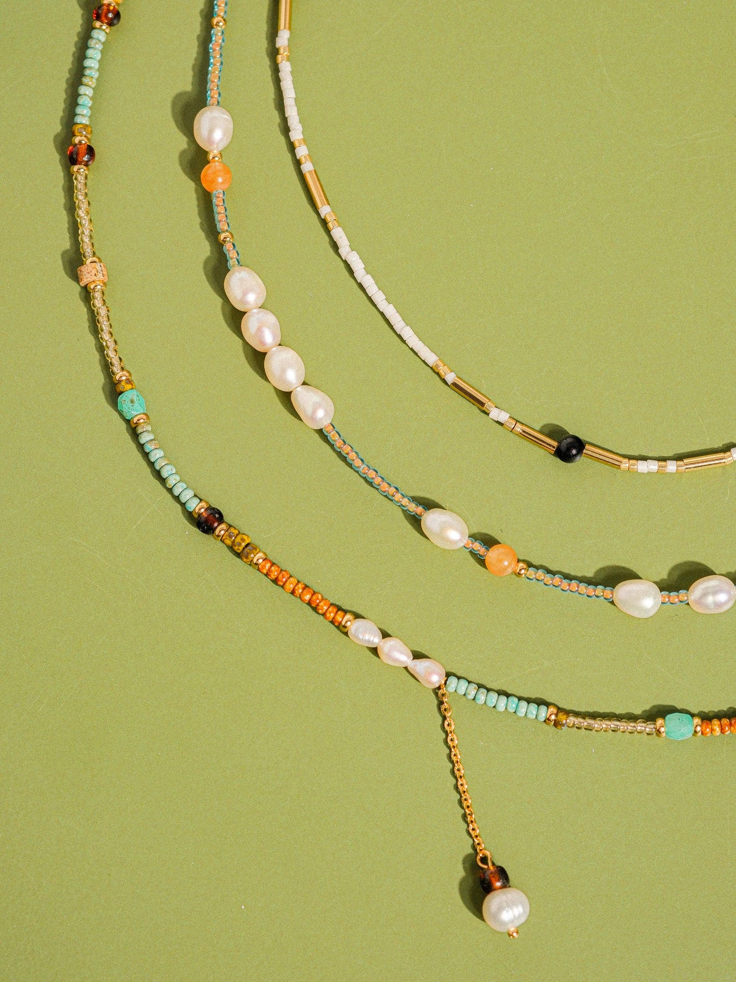 18K Handmade  Bohemian Beaded Stack Necklaces: Nyx-White