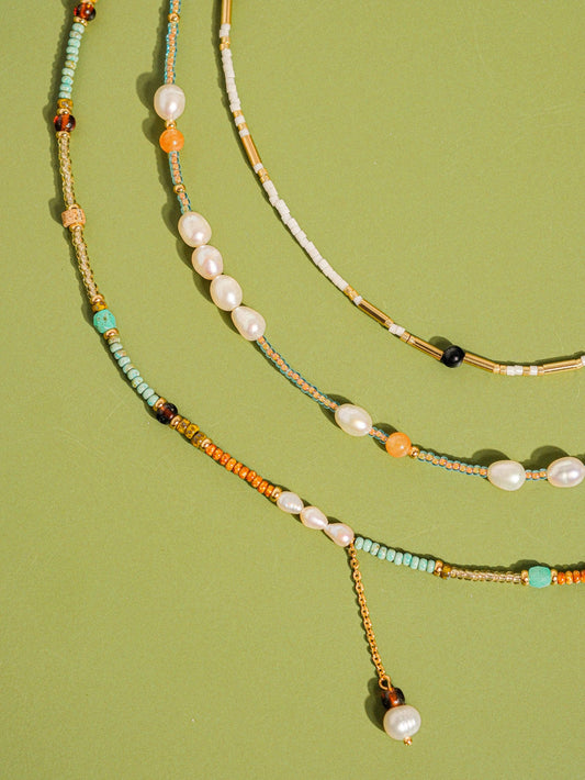 18K Handmade  Bohemian Beaded Stack Necklaces: Sapphira-Turquoise