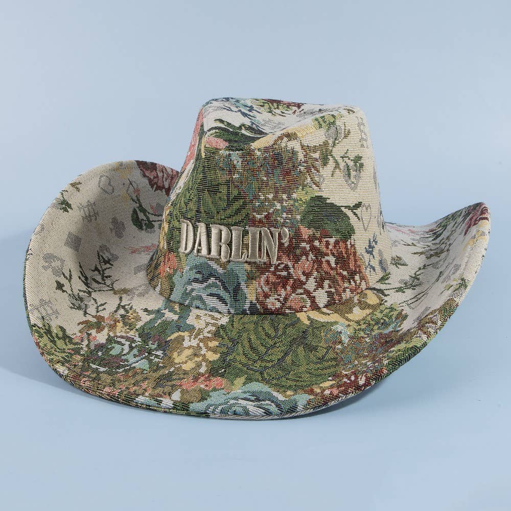 Darlin Embroidered Floral Tapestry Cowboy Hat: 3