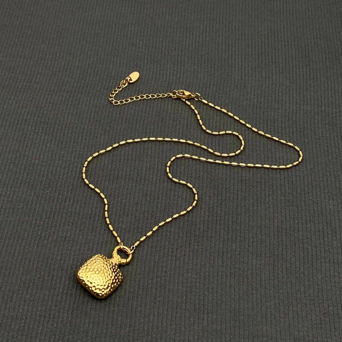 Turquoise Inlaid Square 18K Golden SS Charm Necklace - FGS