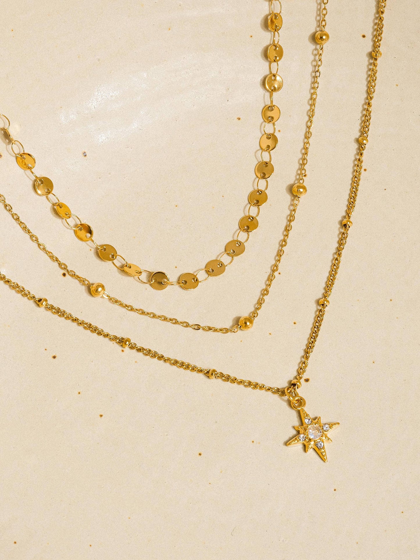 Pascal 18K Non-Tarnish Layered CZ Star Necklace: Yellow Gold