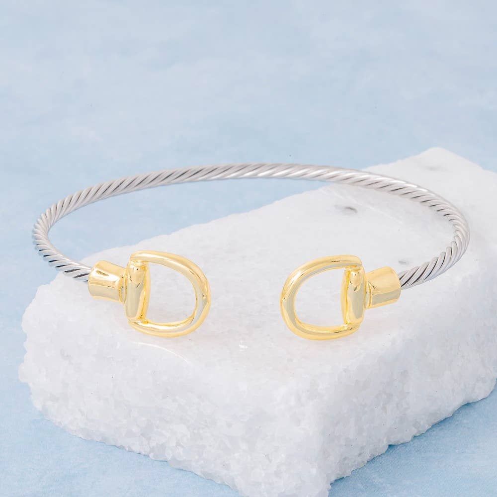 Stainless Steel Two Tone D Link Rope Cuff Bracelet: K