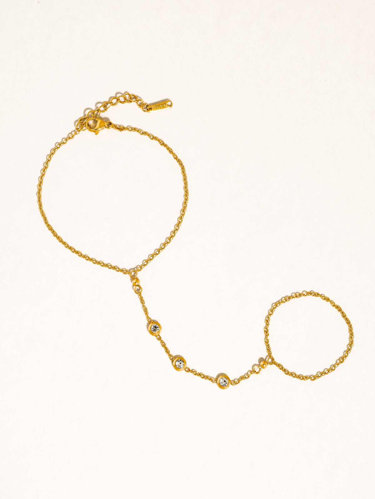 Nadine 18K Gold Non-Tarnish CZ Hand Chain Bracelet: Yellow Gold