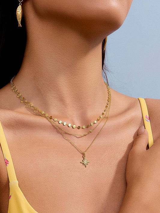 Pascal 18K Non-Tarnish Layered CZ Star Necklace: Yellow Gold