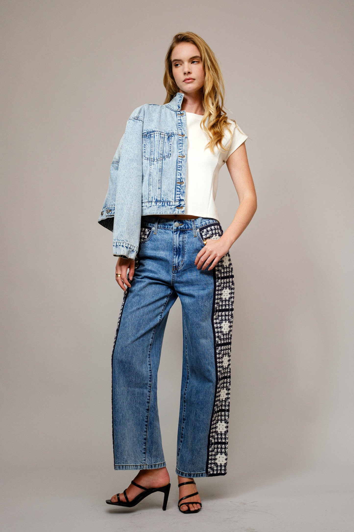 Washed Side Crochet Denim Pants