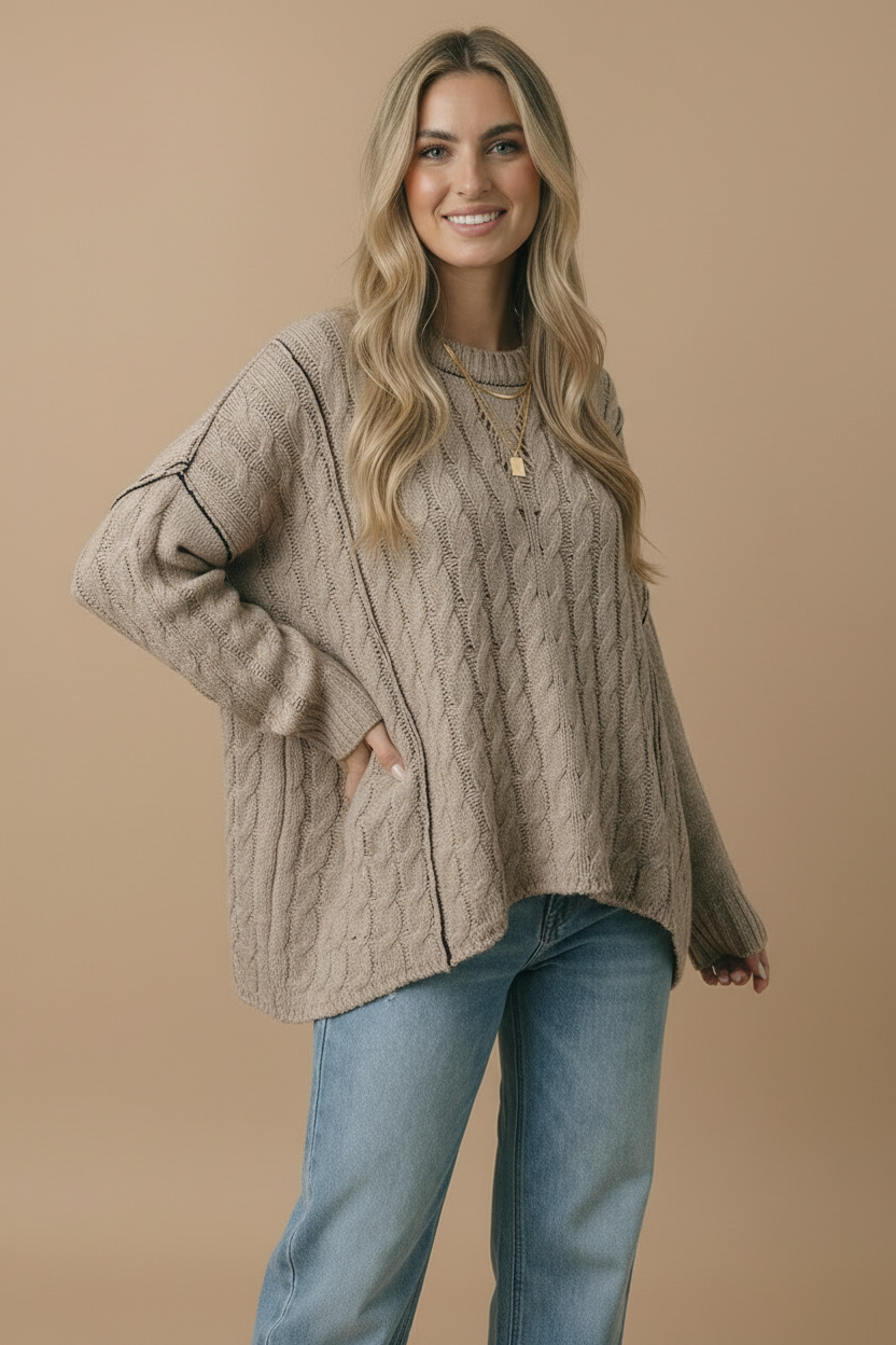 Cable Knit Oversize Pullover Sweater Knit Top