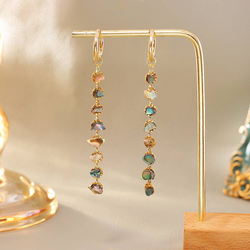 Trendy Natural Shell Beaded Long Dangle Earrings