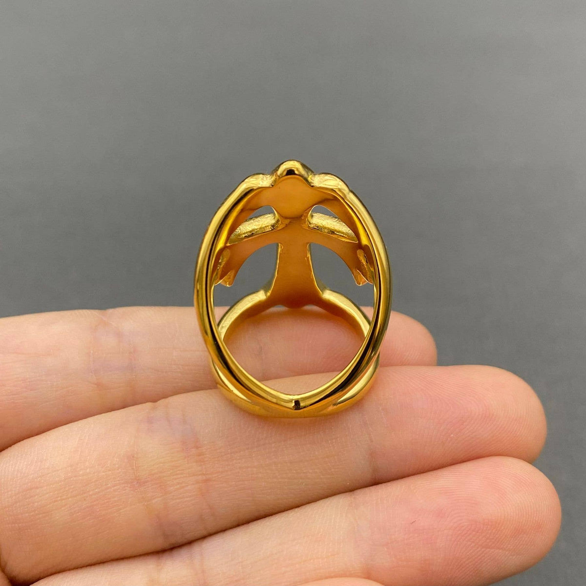 CZ Inlaid Cross 18K Gold Plated Stainless Steel Ring - FGS: 8